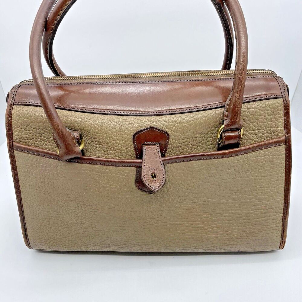 Dooney & Bourke All Weather Leather Boston Satchel Bag Taupe Burnt Cedar Vtg 80s - Picture 2 of 16
